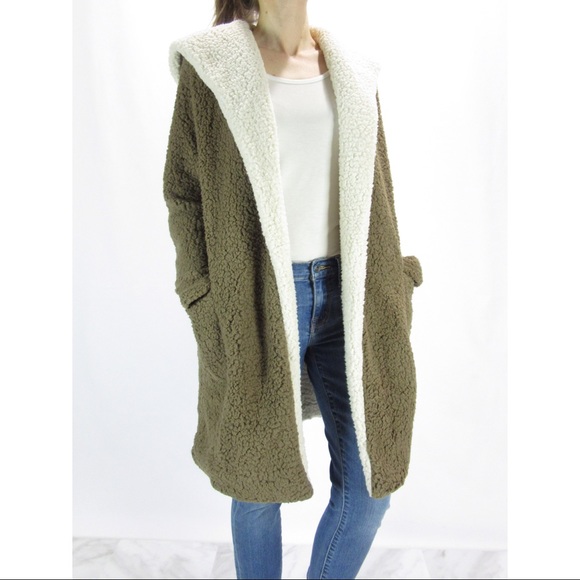 Soft Sherpa Hooded Fleece Robe Style Jacket - Picture 3 of 8